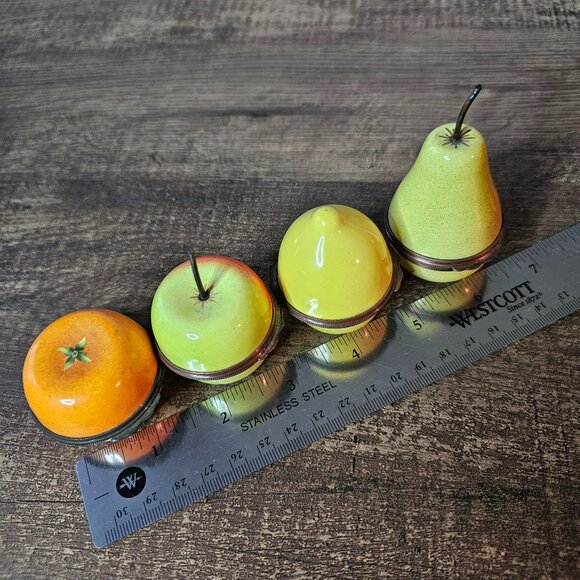 RARE! Set of 4 Halcyon Days Vintage Enamel Bonbonnieres Orange Apple Lemon Pear - Picture 6 of 10